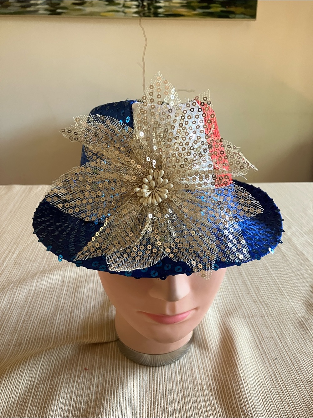 Sequin Red, White & Blue Fedora with Floral Accent
